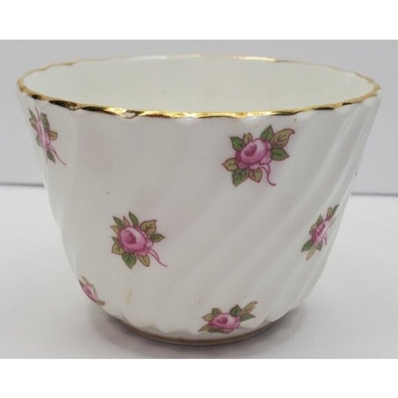 Vtg Ansley Bone China Pudding Cup Pink Roses England Gold Rim Wave Design - Picture 6 of 11